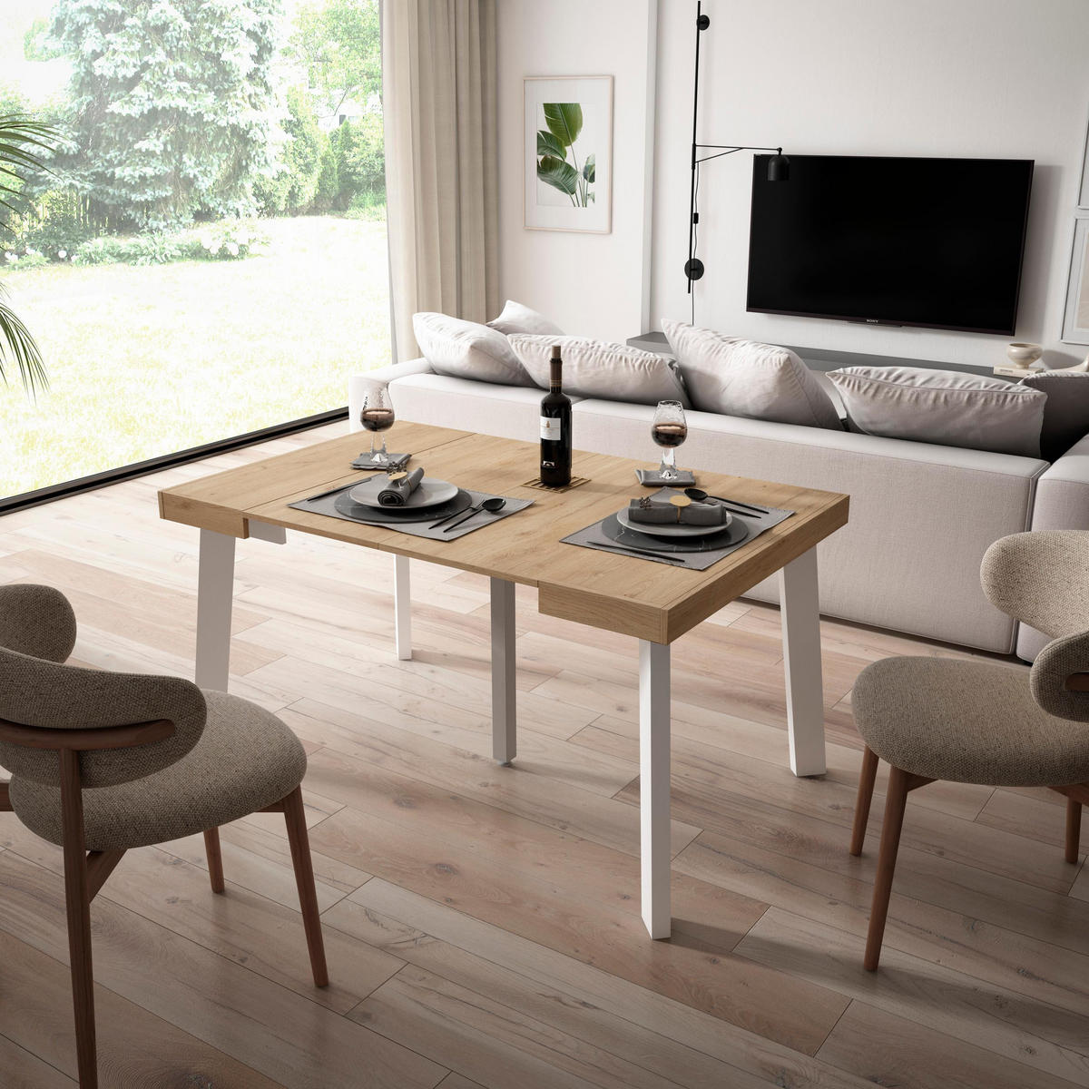 KONSOLENTISCH ausziehbar 58 bis 140cm, für 6 Gäste, eiche, 90/58/73cm - Eichefarben, Holzwerkstoff (90/140/73cm) - Skraut Home