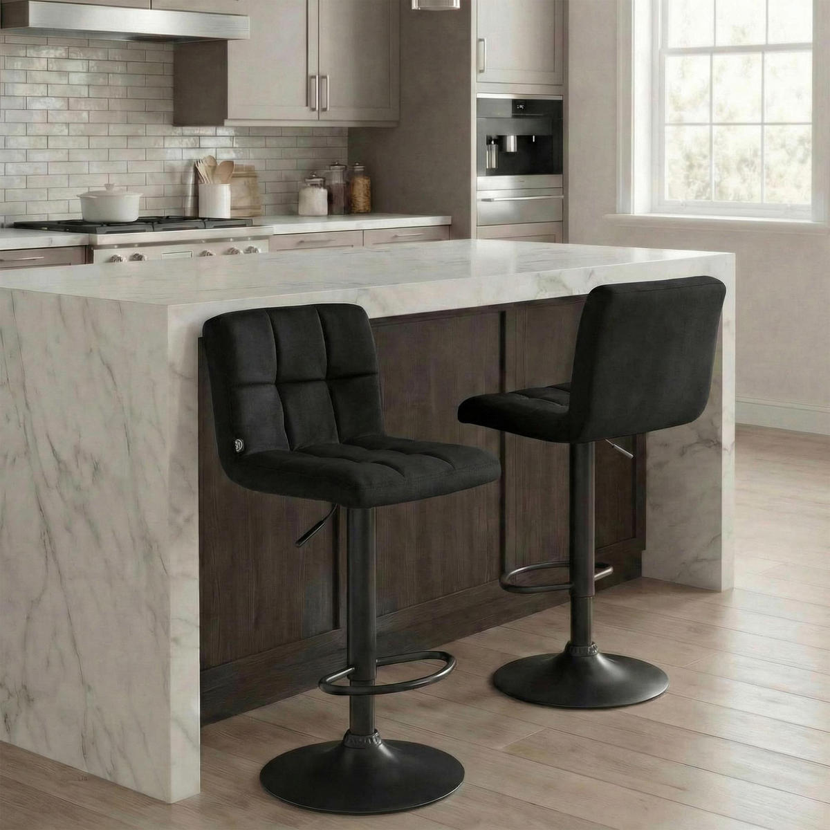 BARHOCKER Samt Schwarz - Schwarz, Textil/Metall (46/94/47cm) - CLP