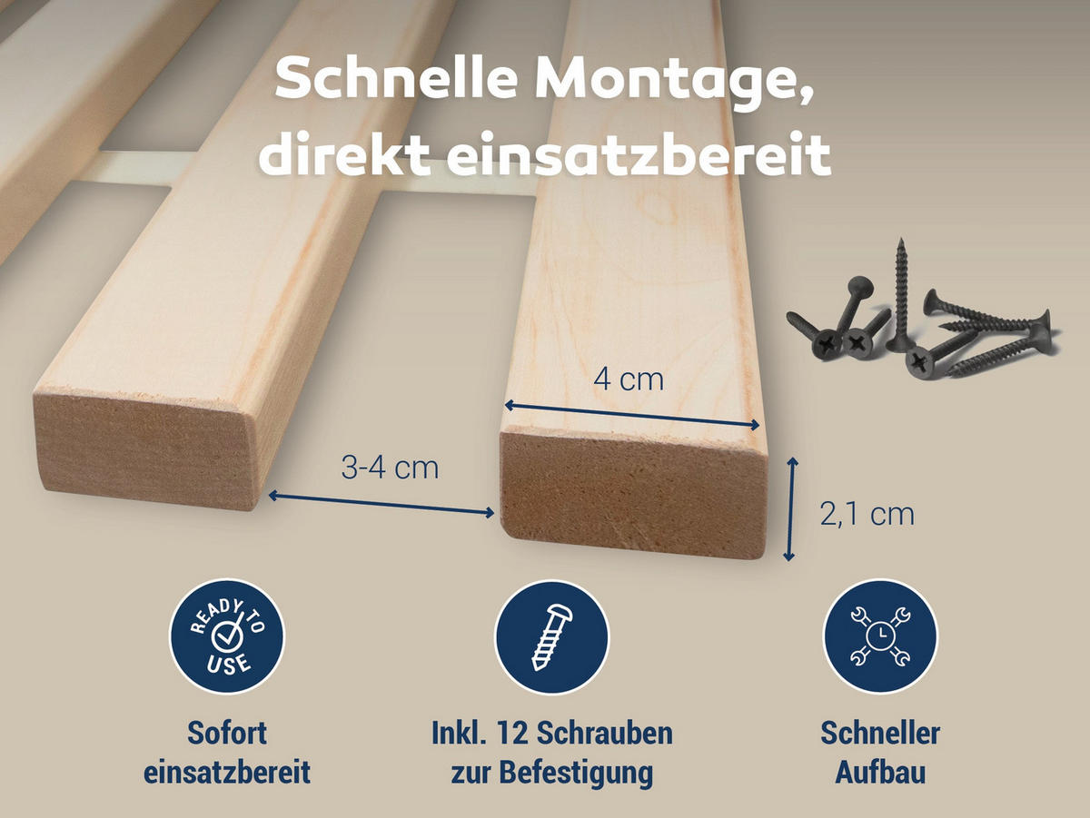 ROLLROST, Extra Stabil, Größe: 160x200 - Braun, Holz (160/200cm) - MaDeRa