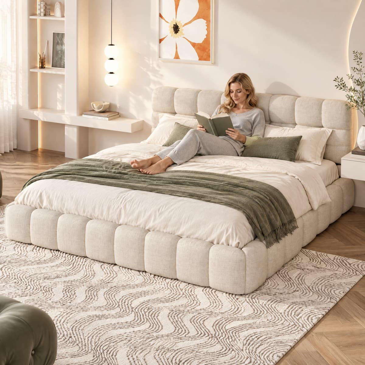 POLSTERBETT 140x200 cm Beige Leinen Bett, modern Kanten Design Doppelbett - Beige, Textil (140/200cm) - CASIVA