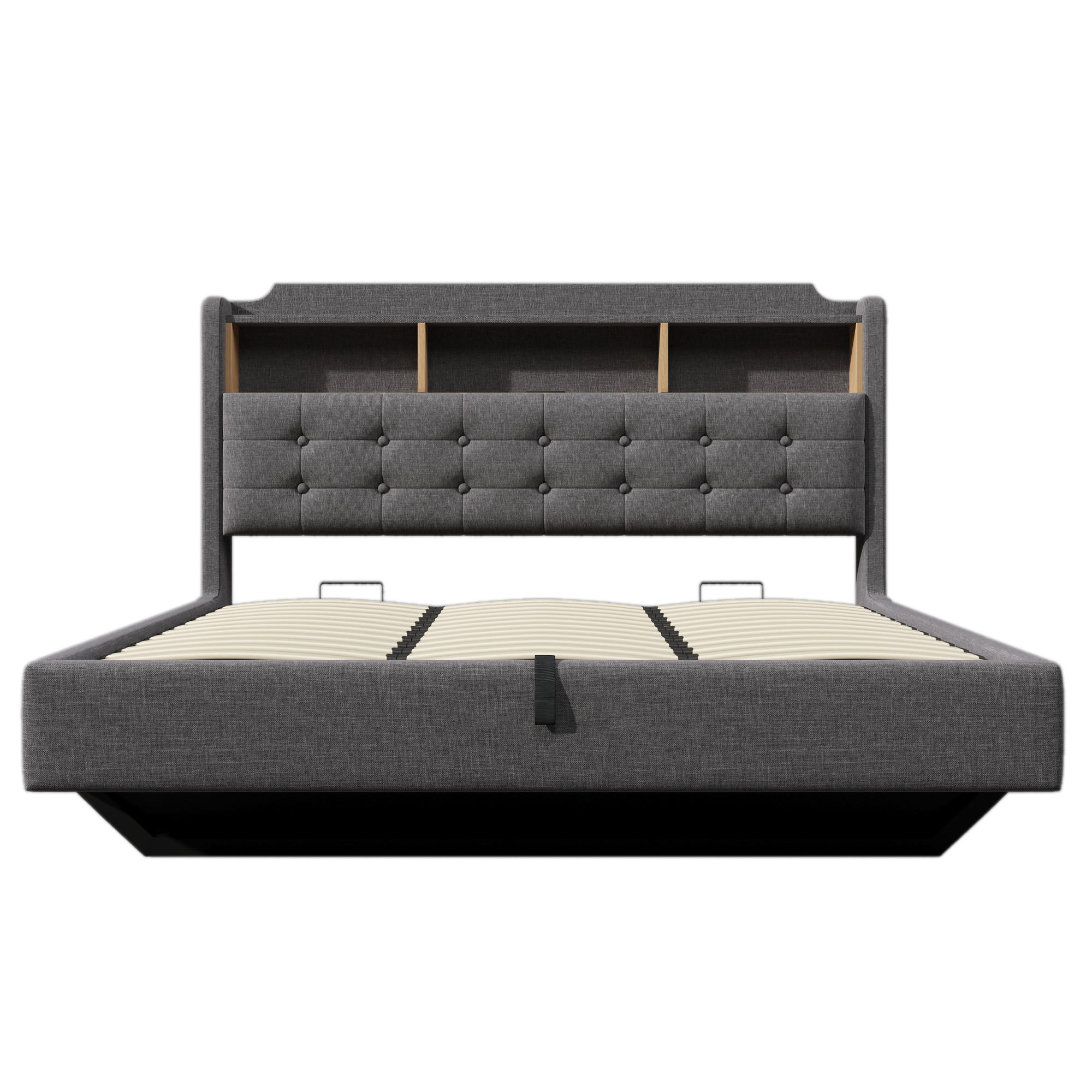 POLSTERBETT 180/200 cm mit Leinenstoff, LED-Licht und Stauraumfunktion - Grau, Textil