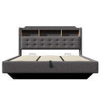 POLSTERBETT 180/200 cm mit Leinenstoff, LED-Licht und Stauraumfunktion - Grau, Textil