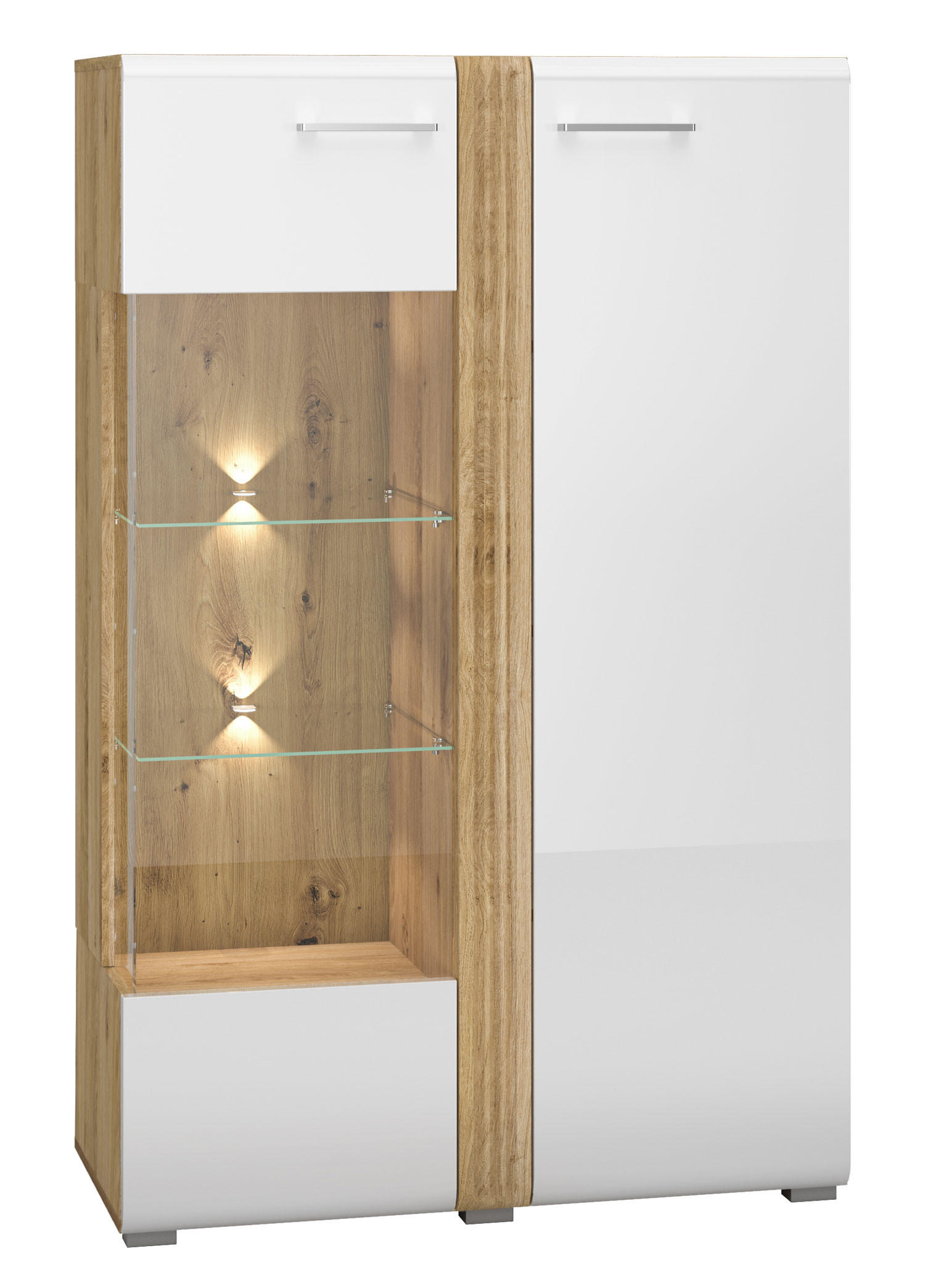 STAURAUMVITRINE Adagio weiß Hochglanz / Eiche castello 65 / 42 / 196cm - Weiß Hochglanz/Weiß, Holz/Holzwerkstoff (92/143/42cm) - Feldmann-Wohnen