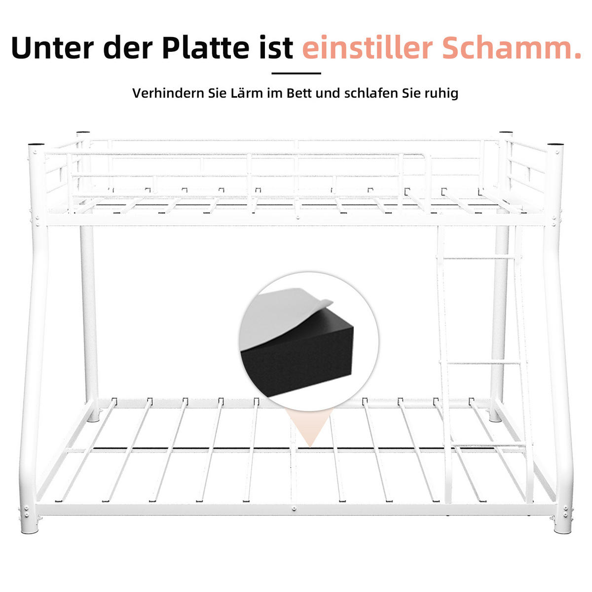 ETAGENBETT Metall Schwarz - Weiß, Metall (140/190cm) - ComfortXL