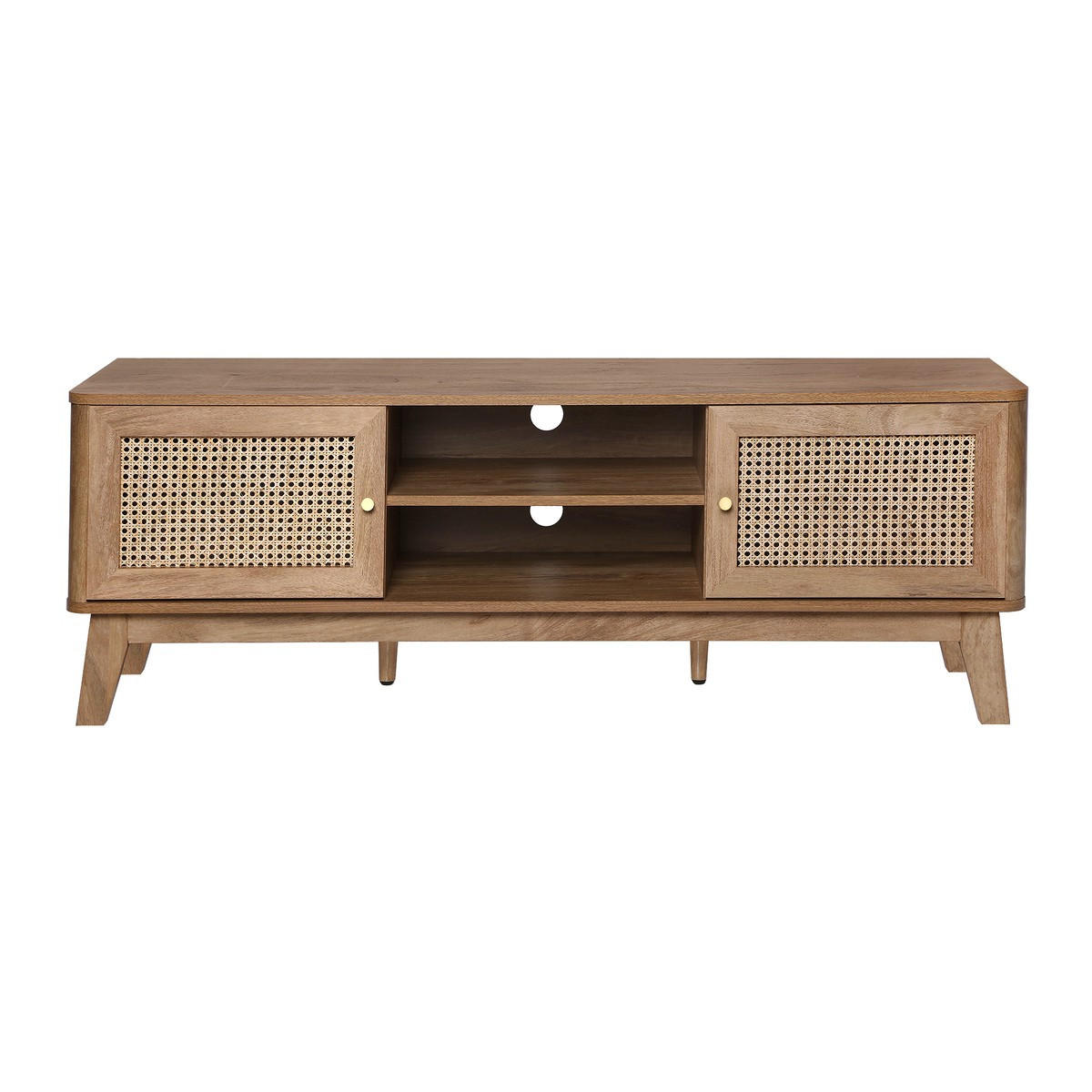 TV-MÖBEL 2 türen mit rattan-geflecht palmo 39/49/140 cm - Eschefarben, Holzwerkstoff (140/49/11cm) - Calicosy