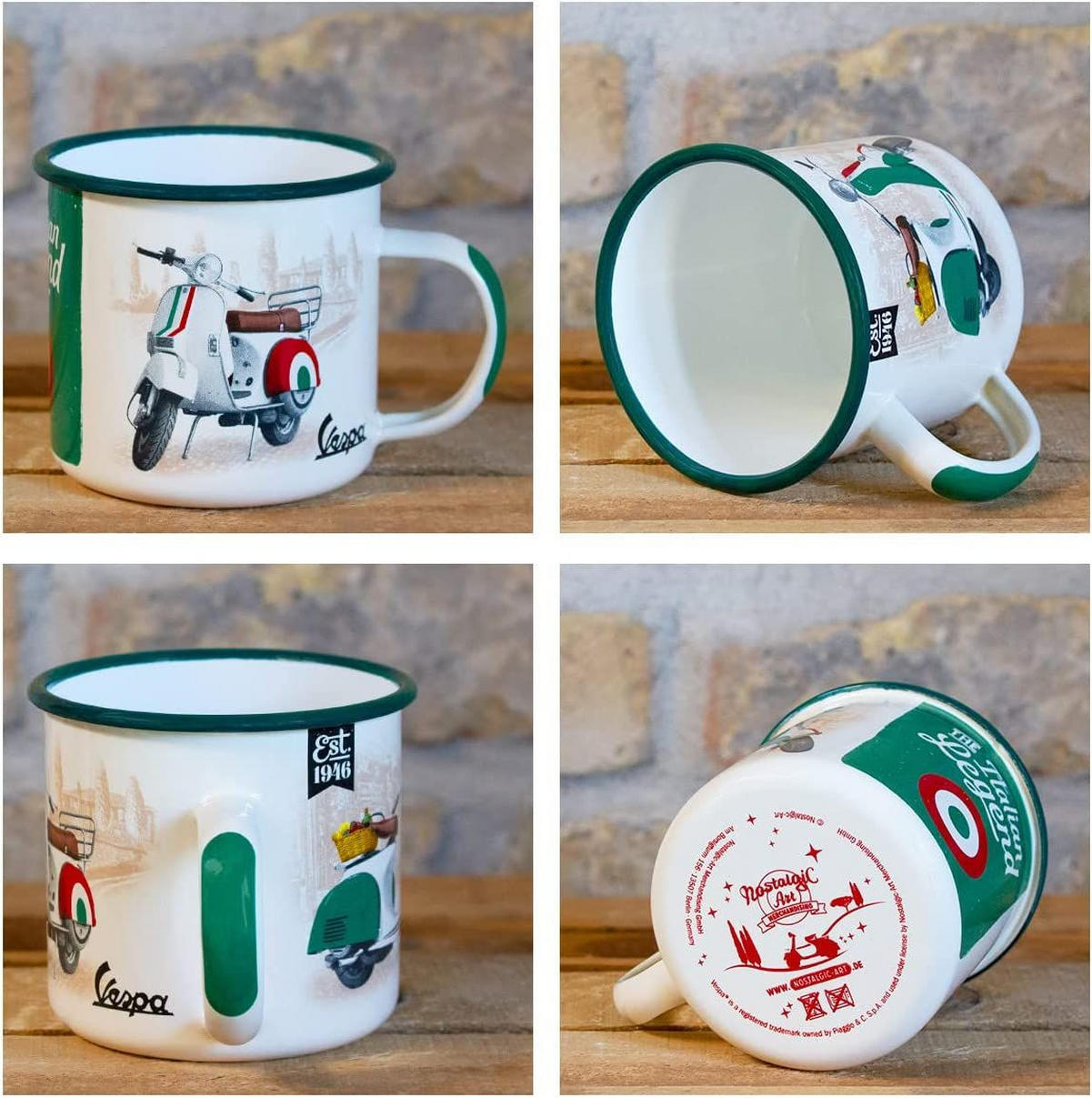 EMAILLE-BECHER 360 ml Vespa Italian Legend - Waldgrün/Creme, Metall (0.36L) - Nostalgic-Art