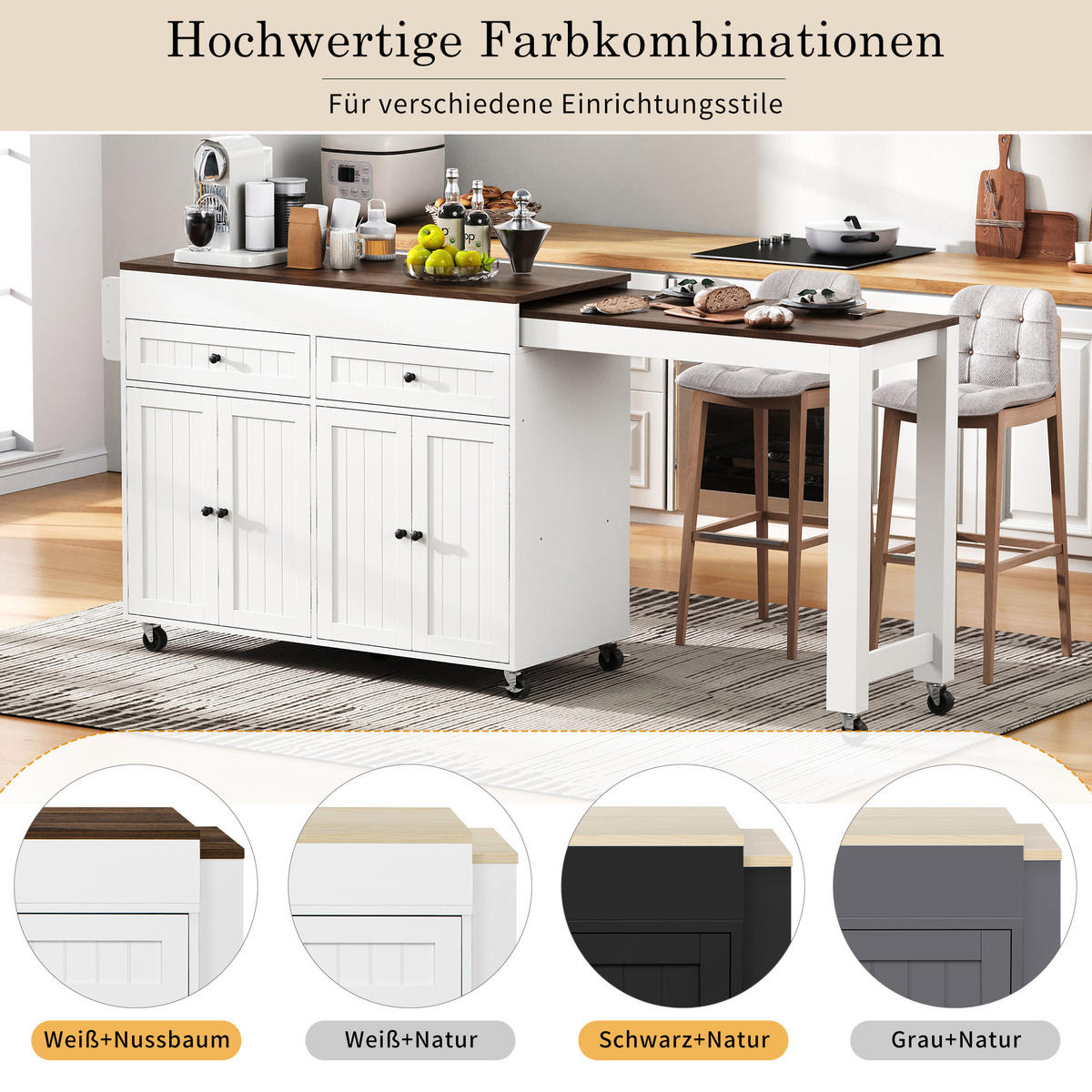 KÜCHENINSEL Weiß 180.5/45/92.2 cm - Weiß, Holzwerkstoff (180.5/92.2/45cm) - PANGIVO