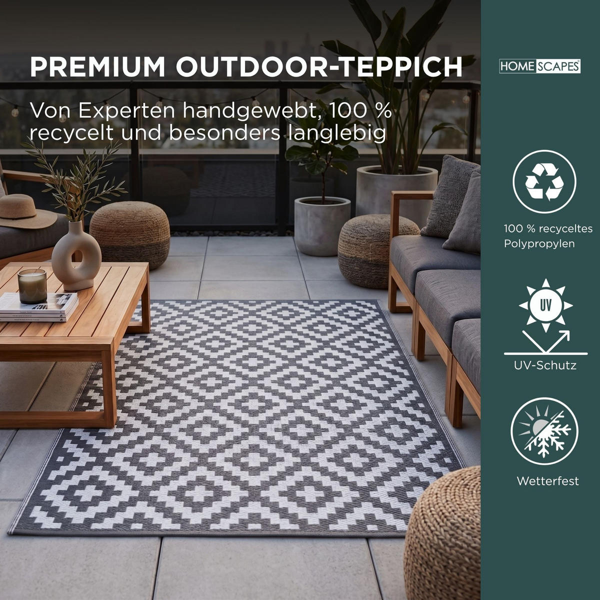 OUTDOORTEPPICH Zoe, geometrisch gemustert 150/240 cm - Hellgrau, Kunststoff (150/240cm) - Homescapes
