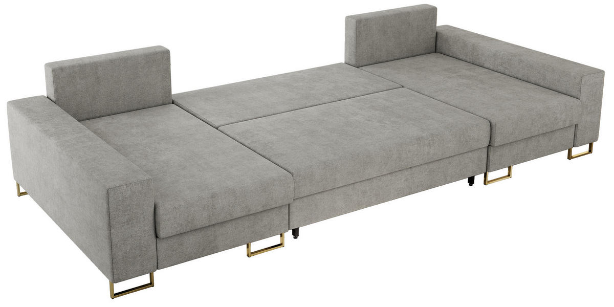 WOHNLANDSCHAFT DORIAN U Struktur Hellgrau - Goldfarben/Hellgrau, Textil/Metall (312/95/138cm) - MKS