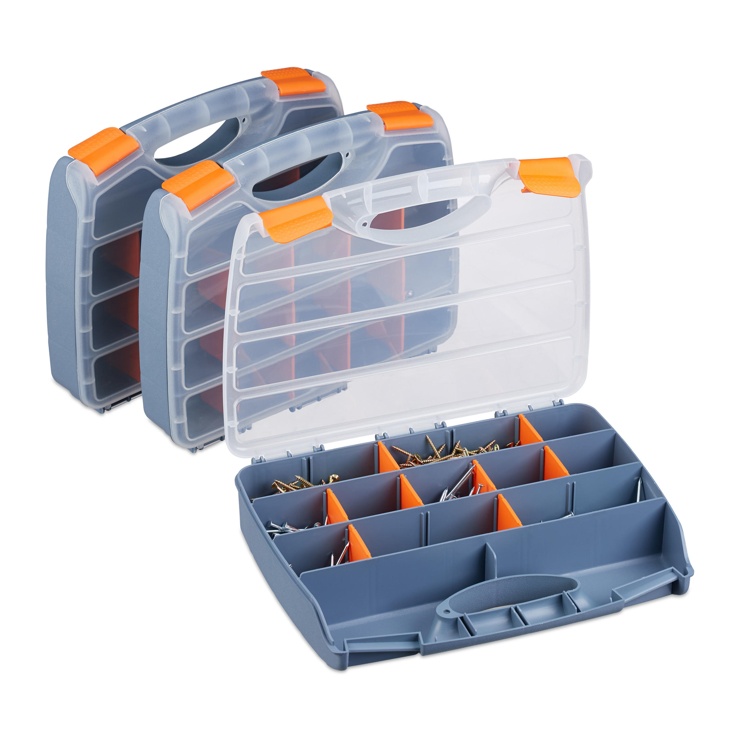 Relaxdays ORGANIZÉR Transparentní 3ks-set plast s přepážkami 6x32x24 cm