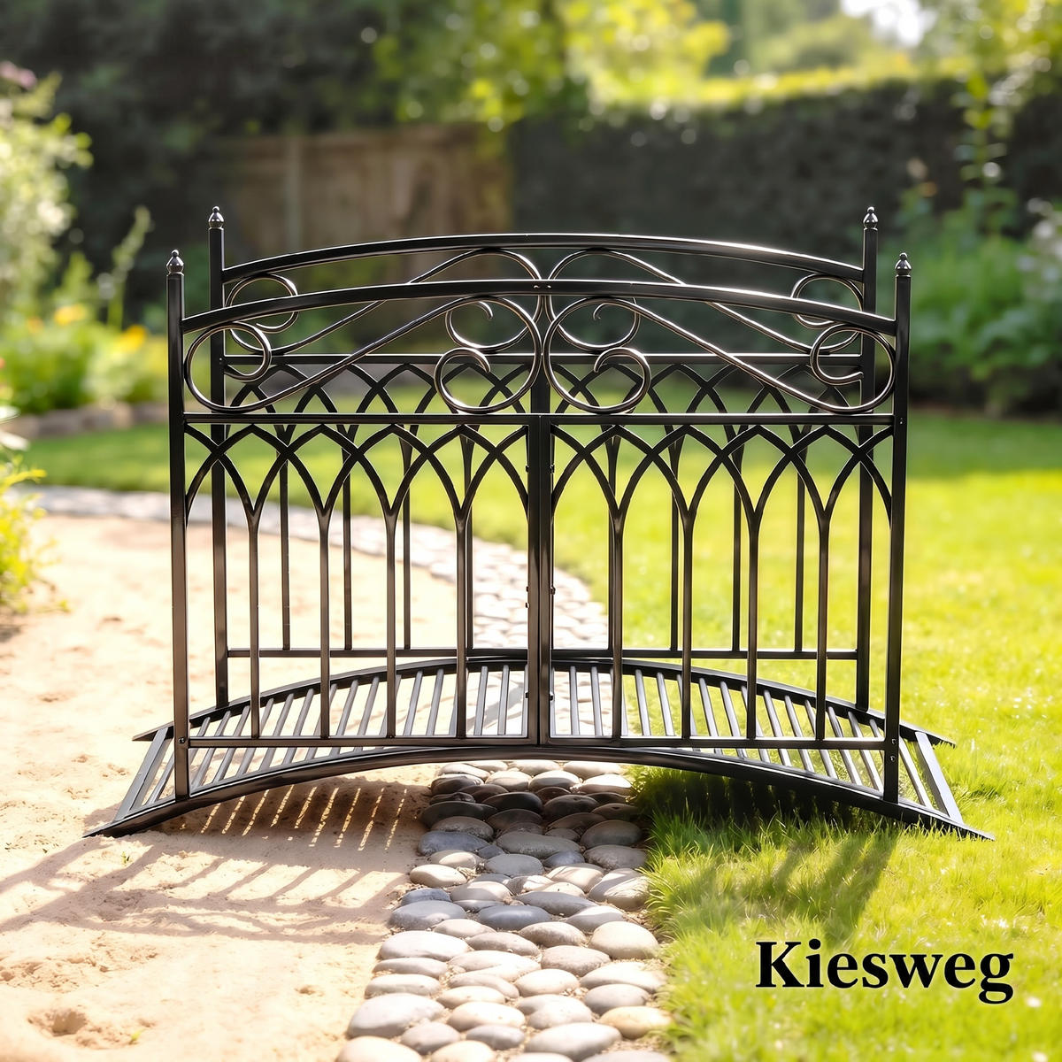 GARTENBRÜCKE,METALL barock 91cm bis 100kg,schwarz - Schwarz, Metall (135.5/74/91cm) - Vallsero