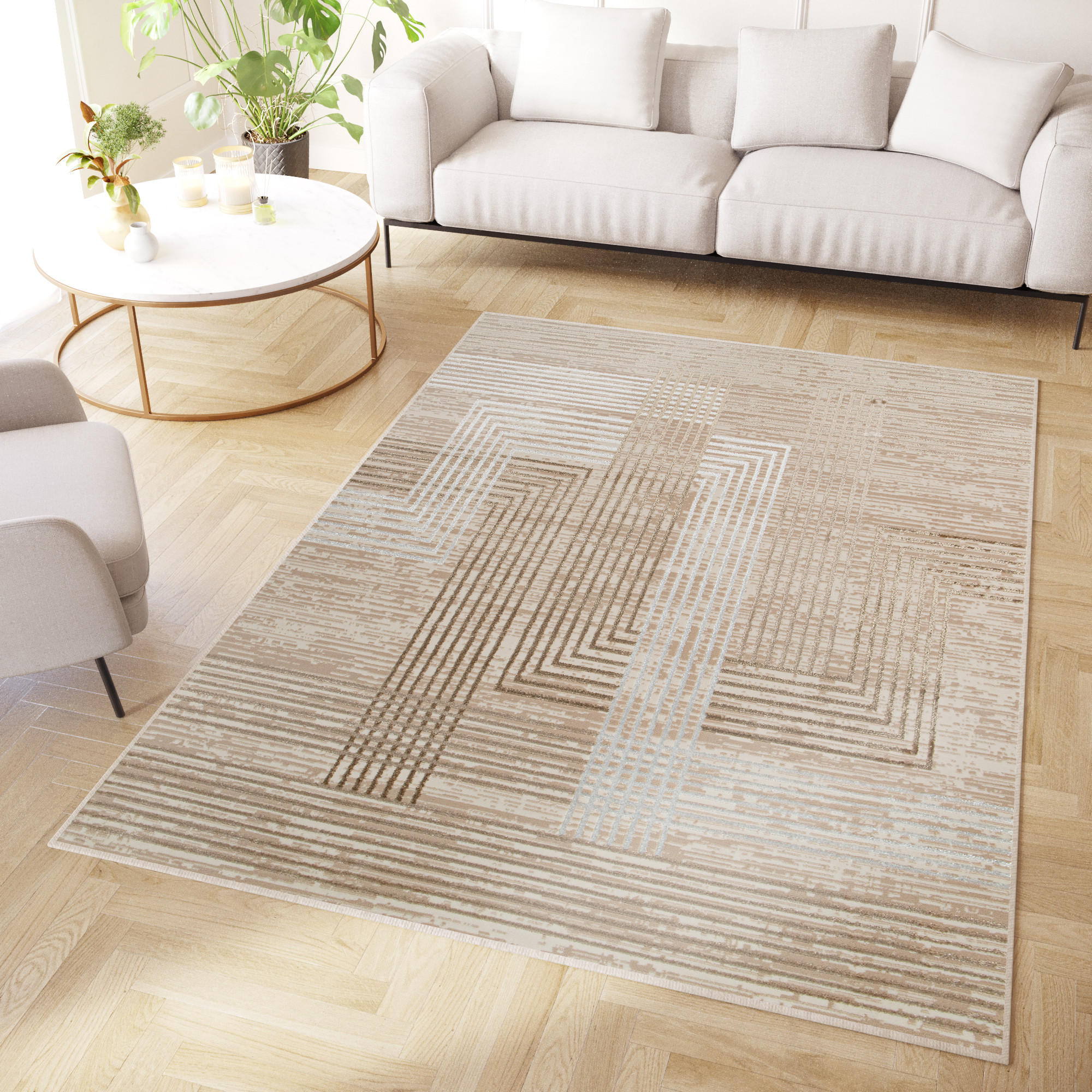 TEPPICH CRYSTAL Creme Braun 300/400 cm - Creme/Braun, Textil (300/400cm) - Tapiso
