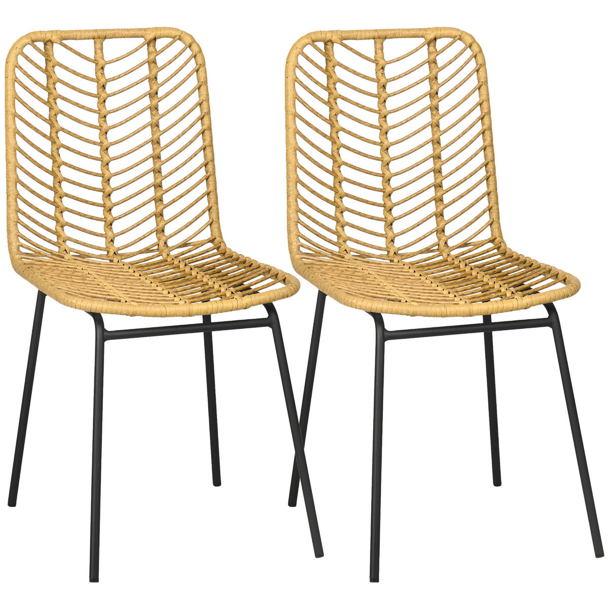 ESSZIMMERSTÜHLE, PE-Rattan, Stahl, Gelb - Gelb, Kunststoff (58/85/44cm) - HOMCOM