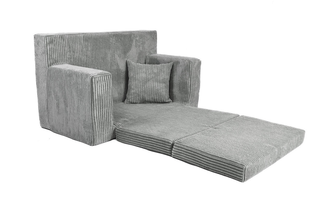 KINDERSOFA aus Kuschel-Cord in Hellgrau - Hellgrau, Textil (83/47/43cm) - Fortisline
