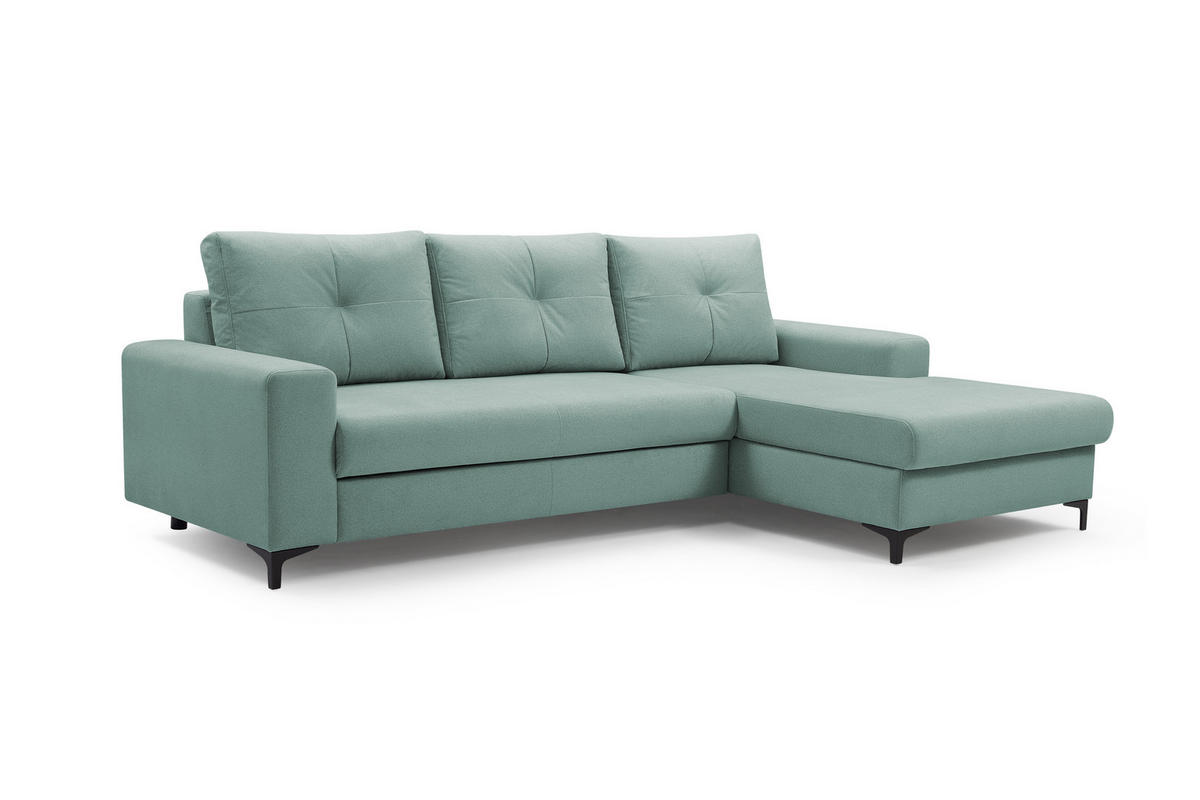 ECKSOFA AVRA L-förmig, mit Stauraumbehälter-in RINO-Stoff, Komfort & Eleganz, lose Rückenkissen, freistehend, RECHTS 251x165x85 cm Light green - Hellgrün, Holz/Textil (251/165cm) - DomoHome