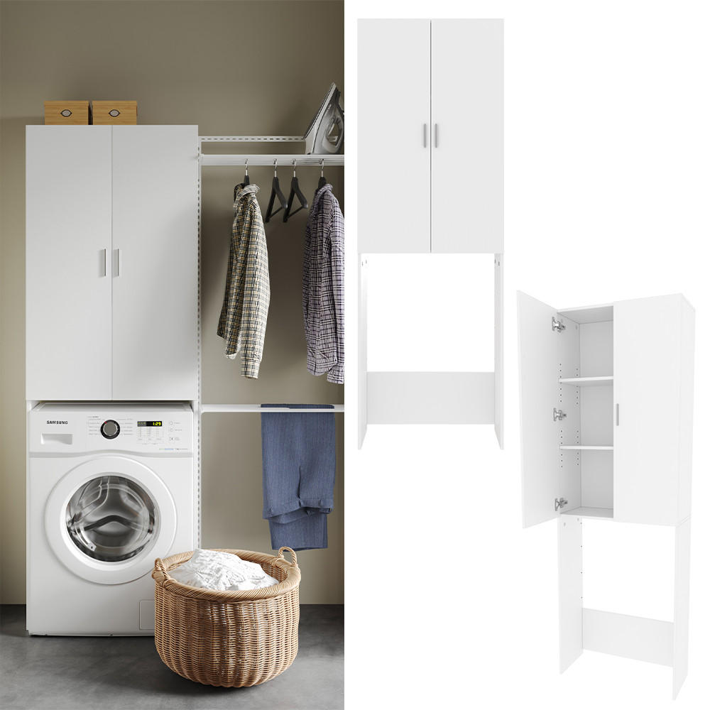 WASCHMASCHINENSCHRANK Martha Weiß 64 x 190 cm mit 2 langen Türen - Weiß, Holzwerkstoff (64/190/26cm) - Vicco
