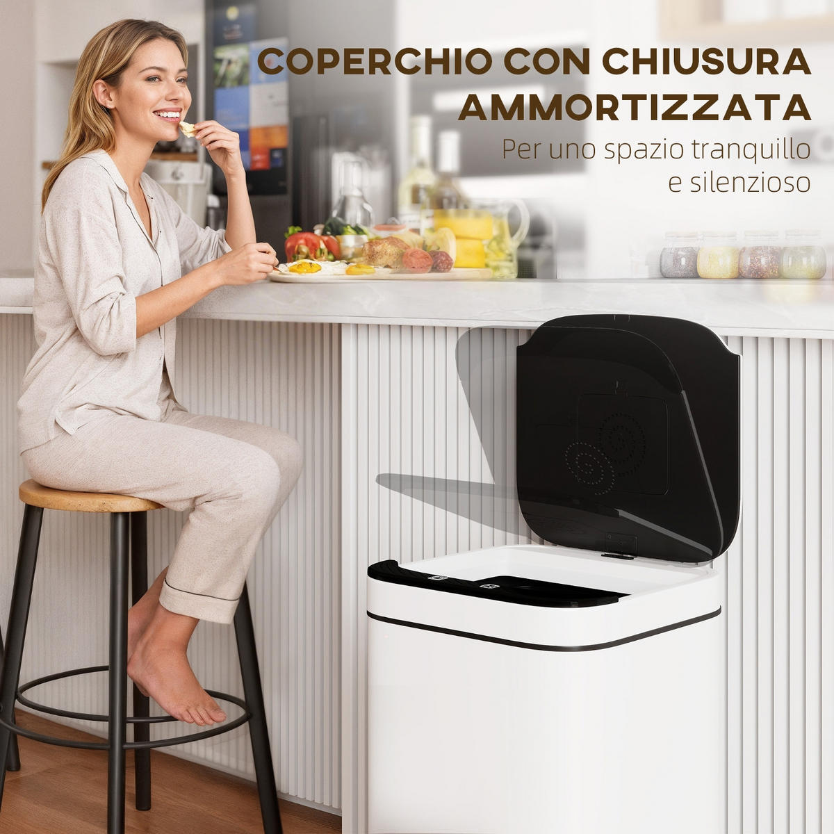 MÜLLEIMER mit Sensor 13L 24/24/41 cm Stahl Kunststoff Weiß-Schwarz AUTOMATISCHE ÖFFNUNG Küche Bad - Weiß, Metall (24/41/24cm) - Rolipo