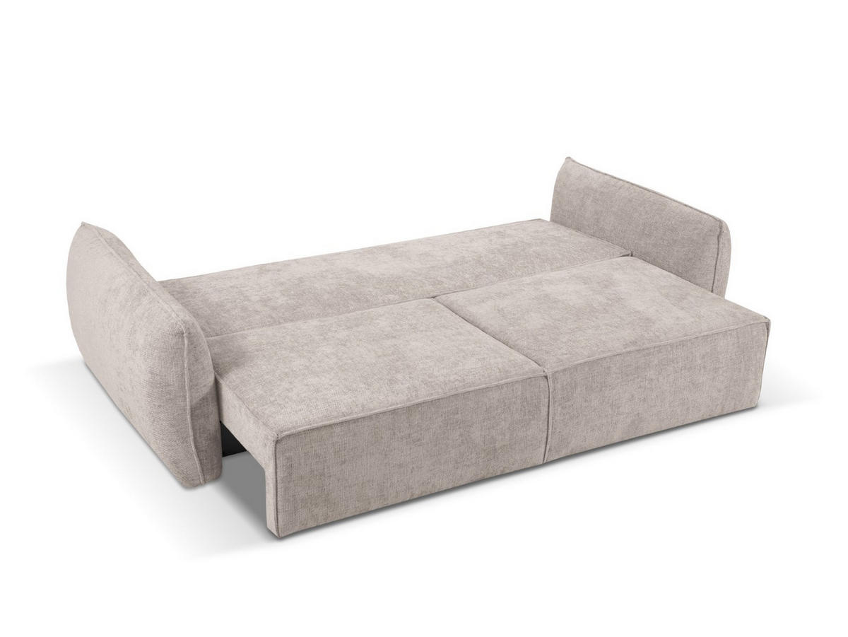 AUSKLAPPBARES-SOFA mit Bettkasten Kaelle aus Chenille-Stoff beige 3 Sitzplätze - Beige, Textil (97/91/244cm) - Micadoni