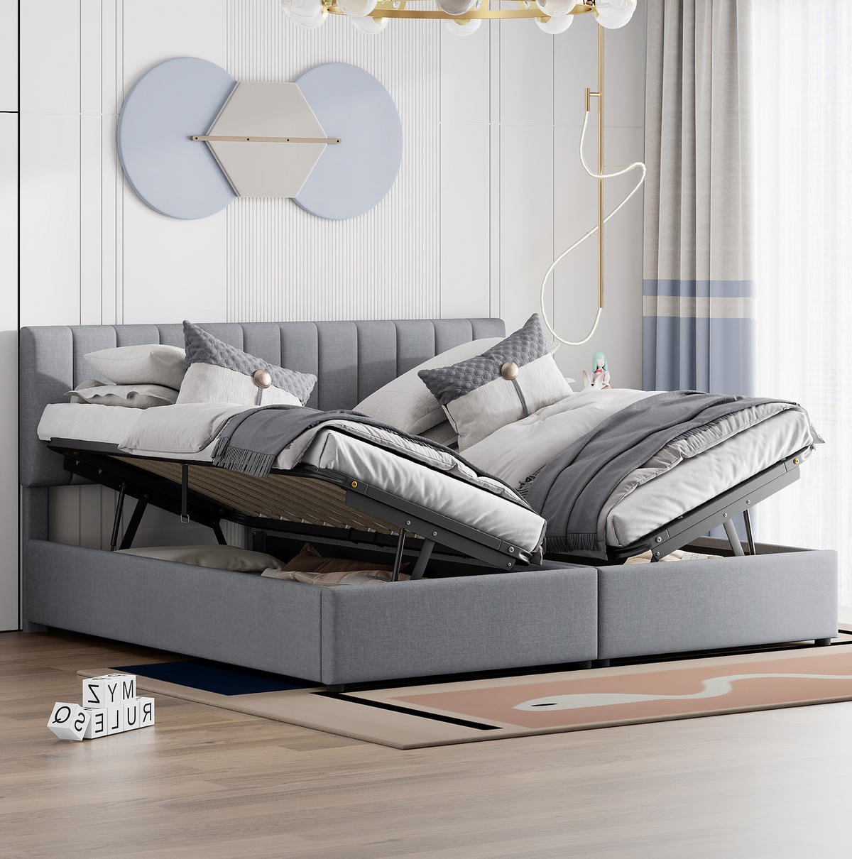 POLSTERBETT 180/200 cm Grau mit Stauraum und umbaubarer 2-in-1-Funktion - Grau, Textil (180/200cm) - Flora Grace