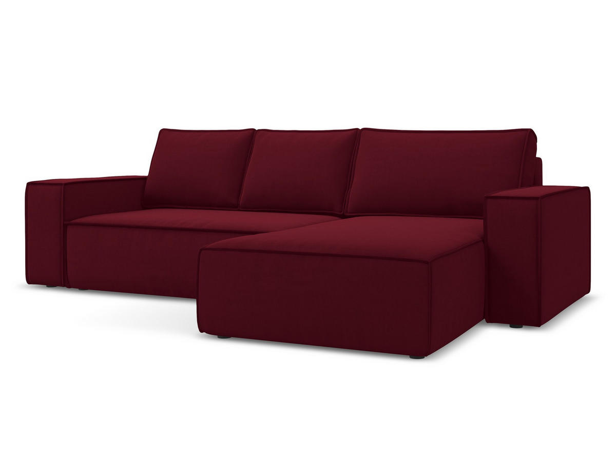 ECKSOFA mit Schlaffunktion Samt Stoff Rot - Bordeaux/Rot, Kunststoff/Textil (290/185cm) - Makamii