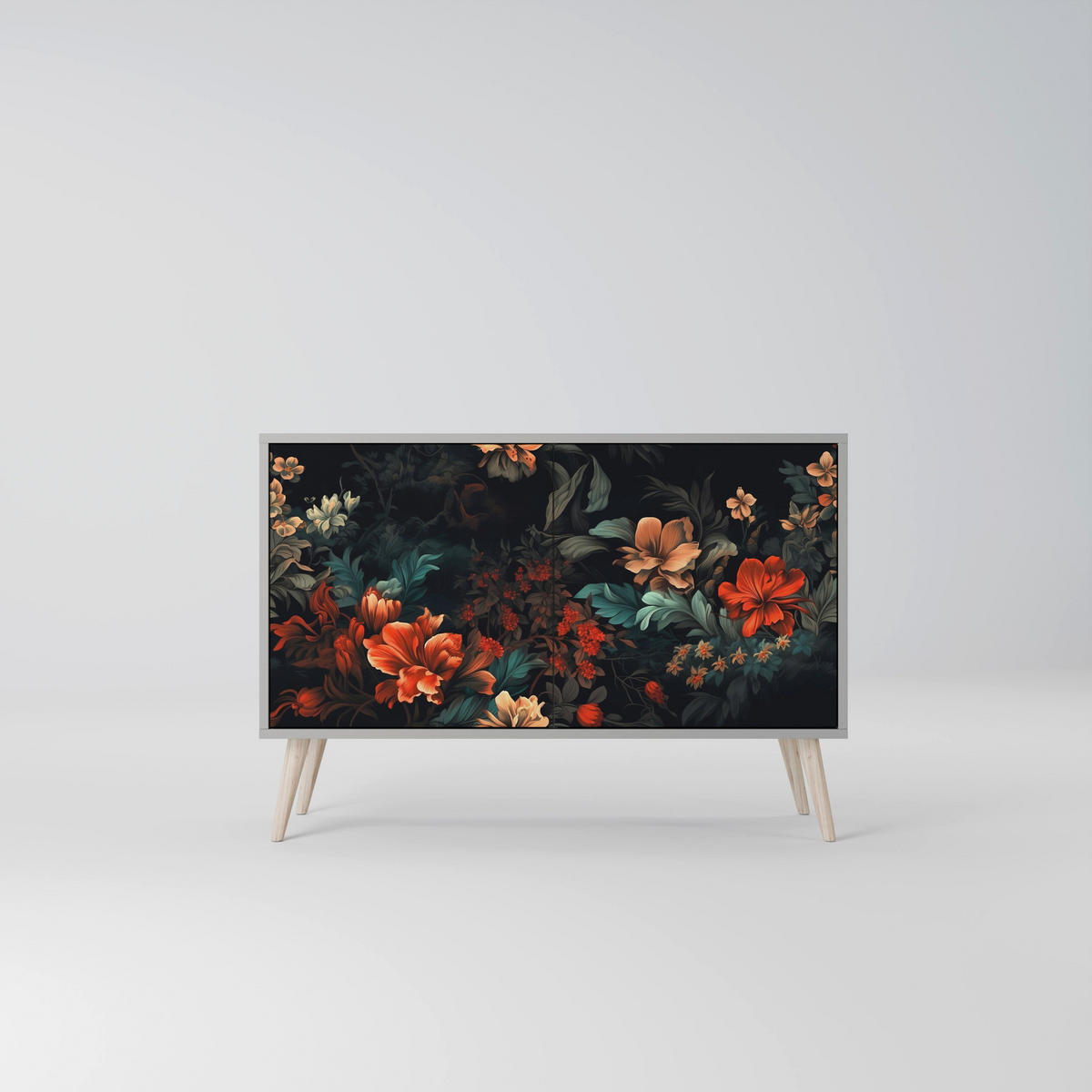 SIDEBOARD IMAGINARY BLOSSOM, Eicheneffekt, 111x42x77,5 cm, 2 Türen - Eichefarben/Buchefarben, Holzwerkstoff/Buchenholz (111/77.5/42cm) - SpaceRebels