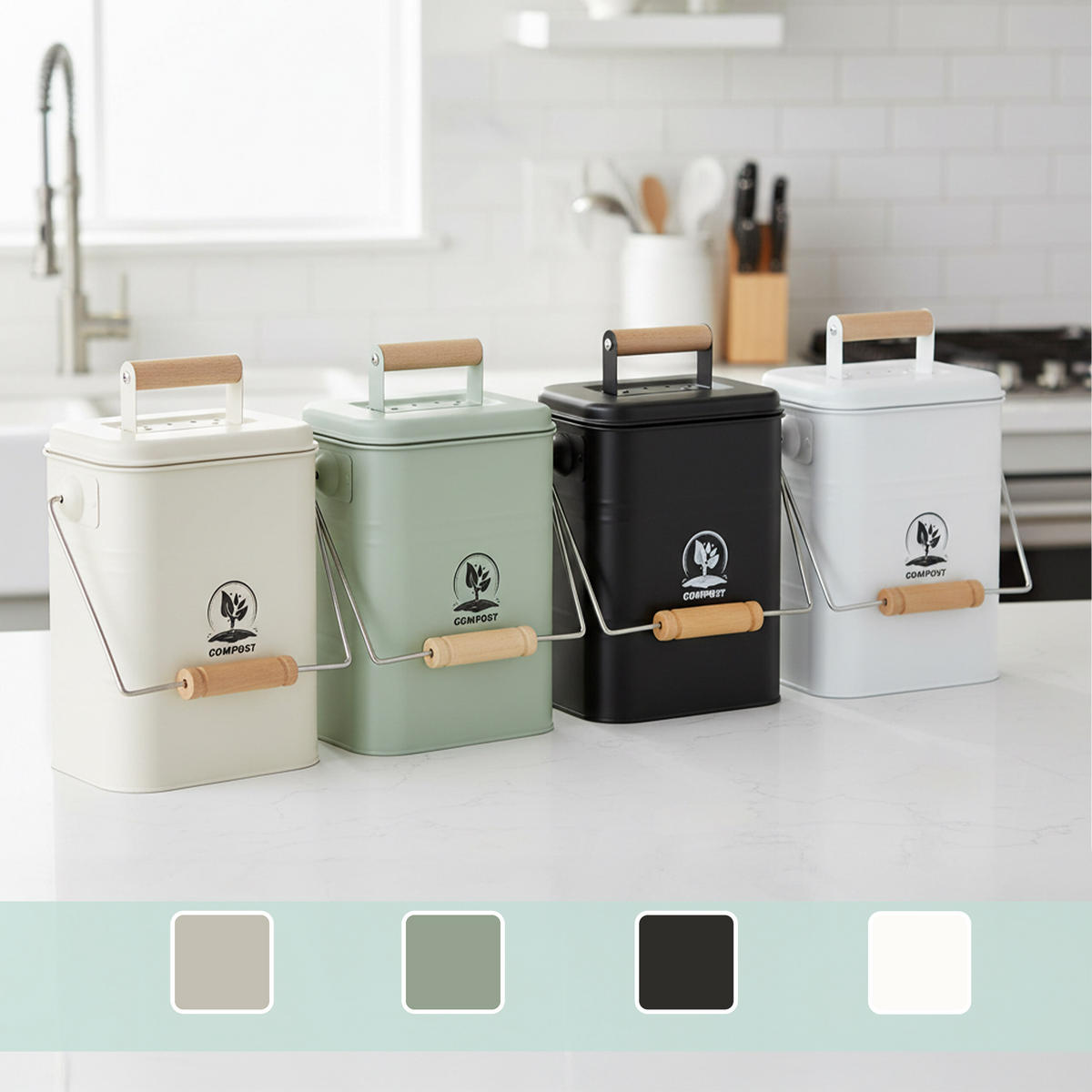 KÜCHEN-KOMPOSTEIMER - Creme, Holz/Textil (15.5/26/20cm) - Relaxdays