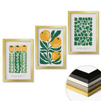 WANDBILDER 3er Set - 20x30 cm Goldrahmen - Pflanzenmuster Blüten Blätter - Goldfarben, Kunststoff (20/30cm) - ArtPrintCave