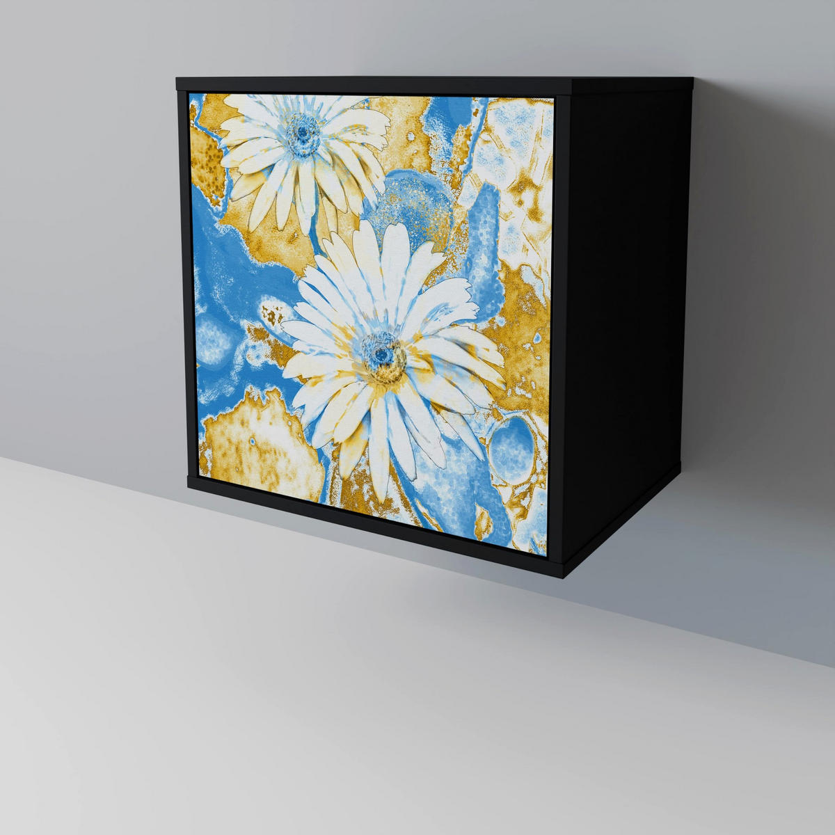 SIDEBOARD DAISY LUXE, Schwarz, 57,5x42x67,5 cm, Schwarze Metall-Rahmenfüße - Multicolor/Schwarz, Holzwerkstoff/Metall (57.5/67.5/42cm) - SpaceRebels