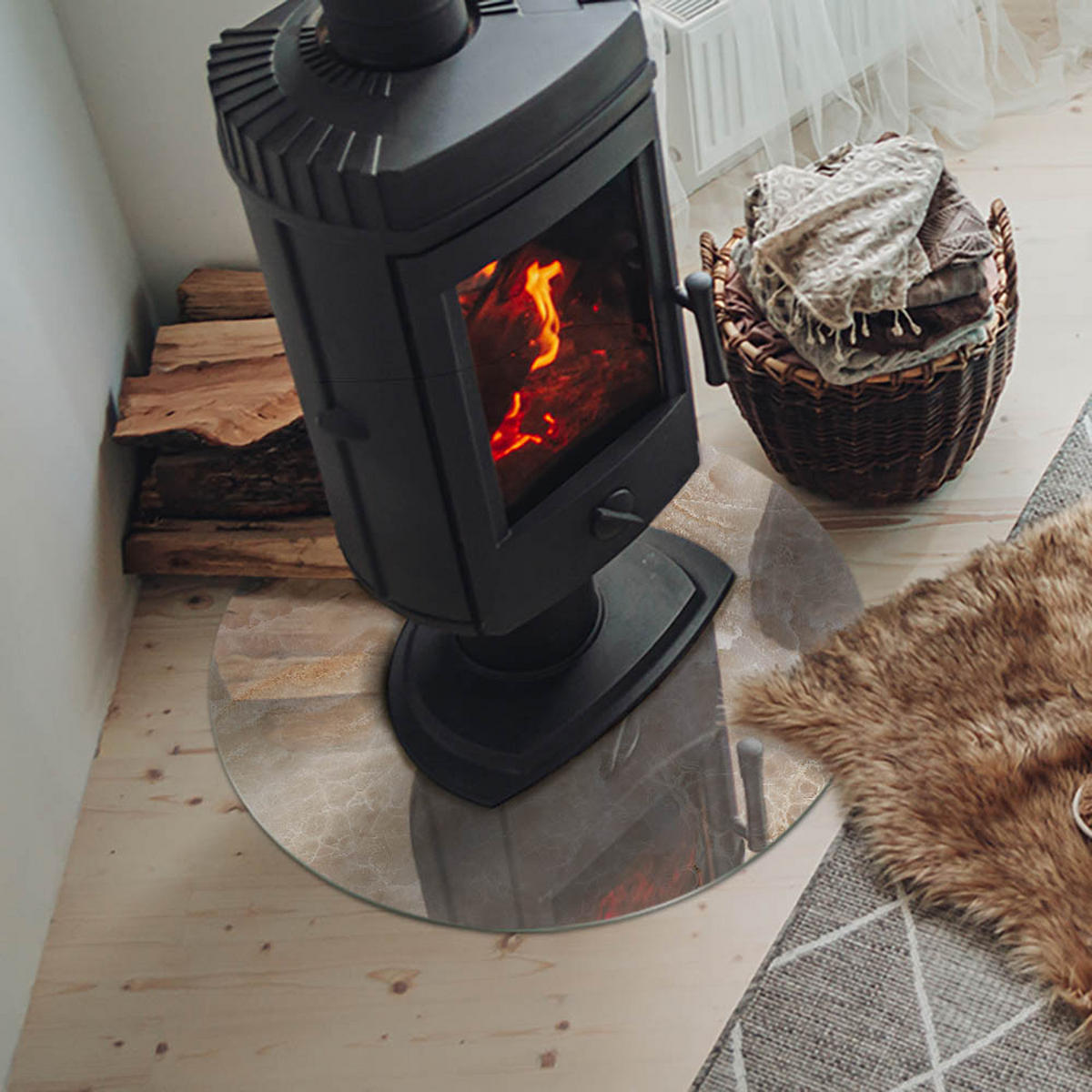 GLASPLATTE für Kamin Ø 60 cm Beige - Beige, Glas (60/60/0.4cm) - ArtPrintCave