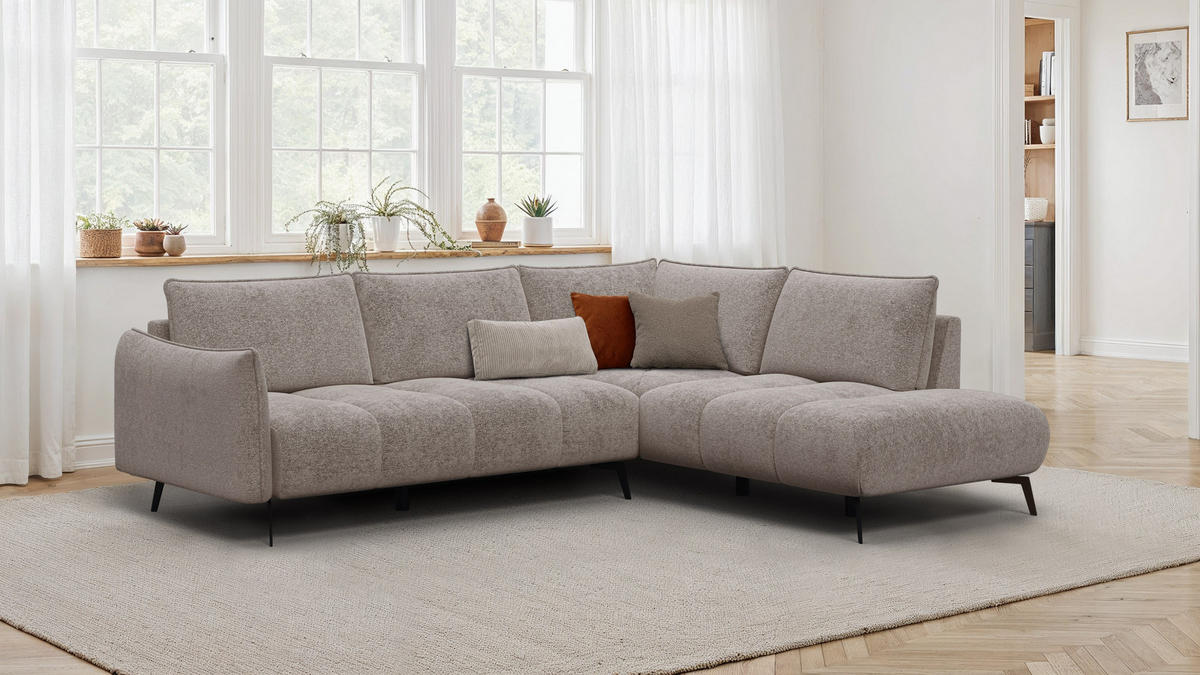 ECKSOFA AERA 5-Sitzer rechts, dunkelbeige - Beige/Schwarz, Holz/Textil (268/206cm) - Courtois Laville