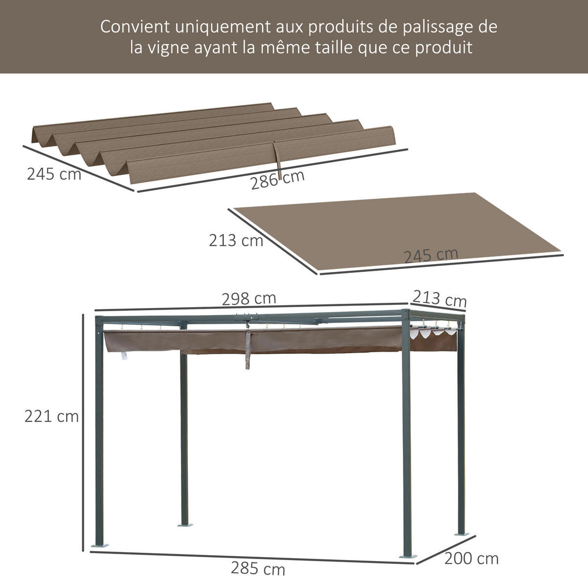 ERSATZDACH DE-12638 300/200 cm UV30+ mit 5 Stangentaschen und 8 Drainagelöchern Café - Braun, Textil (245/16/286cm) - ComfortXL