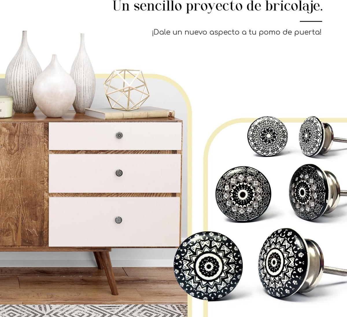 KERAMIKKNÖPFEN Set mit 20 mit schwarzem Blumenmosaikdesign 38 mm Durchmesser. - Schwarz, Keramik (4/4/6.9cm) - Nacnic