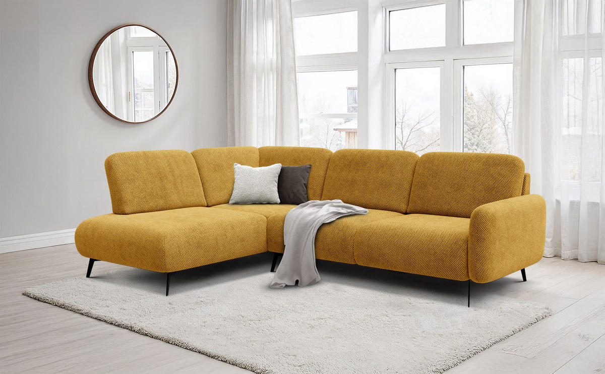 ECKSOFA FEBE 5-Sitzer links, dunkelgelb - Gelb/Schwarz, Holz/Textil (271/190cm) - Courtois Laville