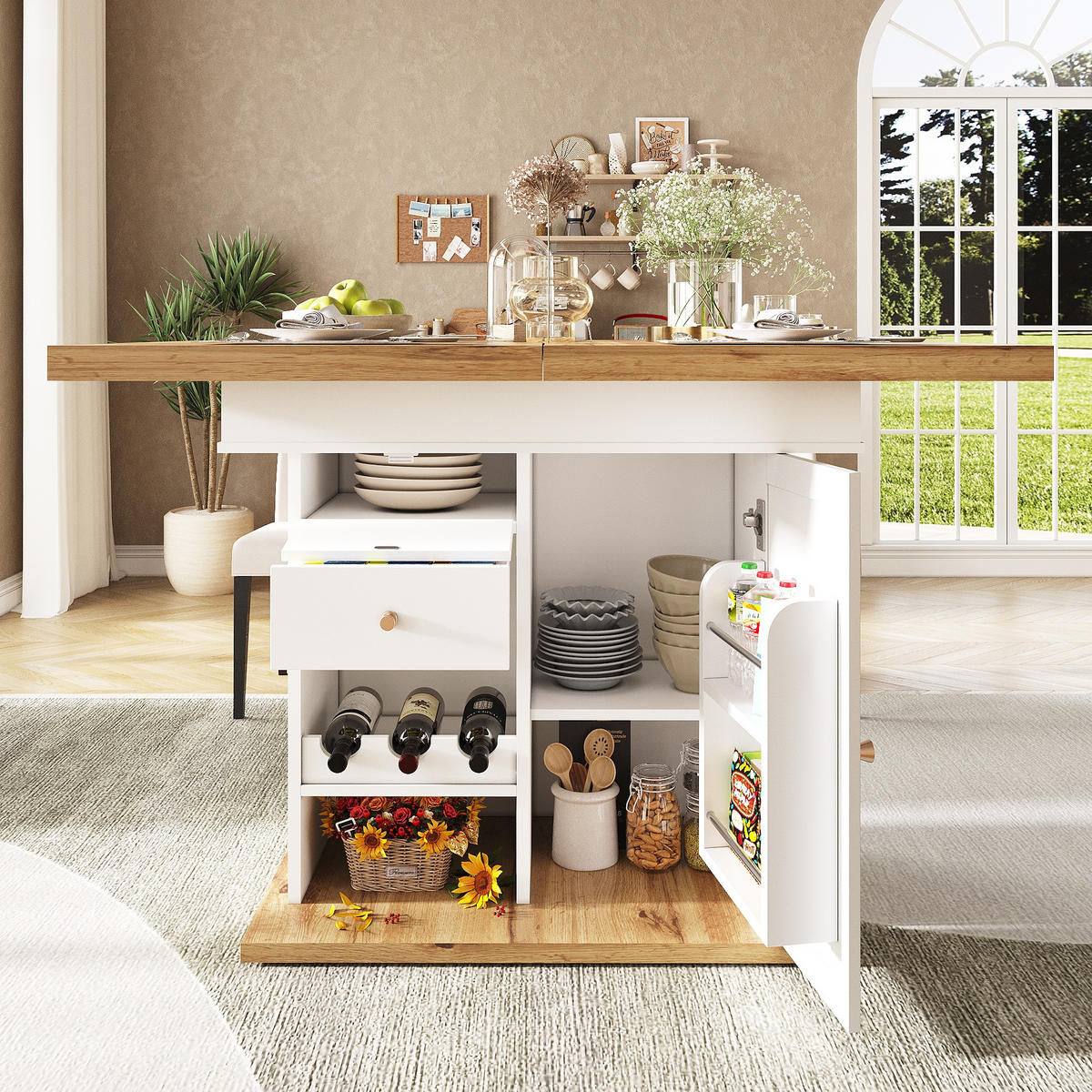 ESSTISCH 80/140/75 cm Weiß Natur aus MDF mit Stauraum und Auszug - Naturfarben, Holzwerkstoff (140/80/75cm) - OKWISH