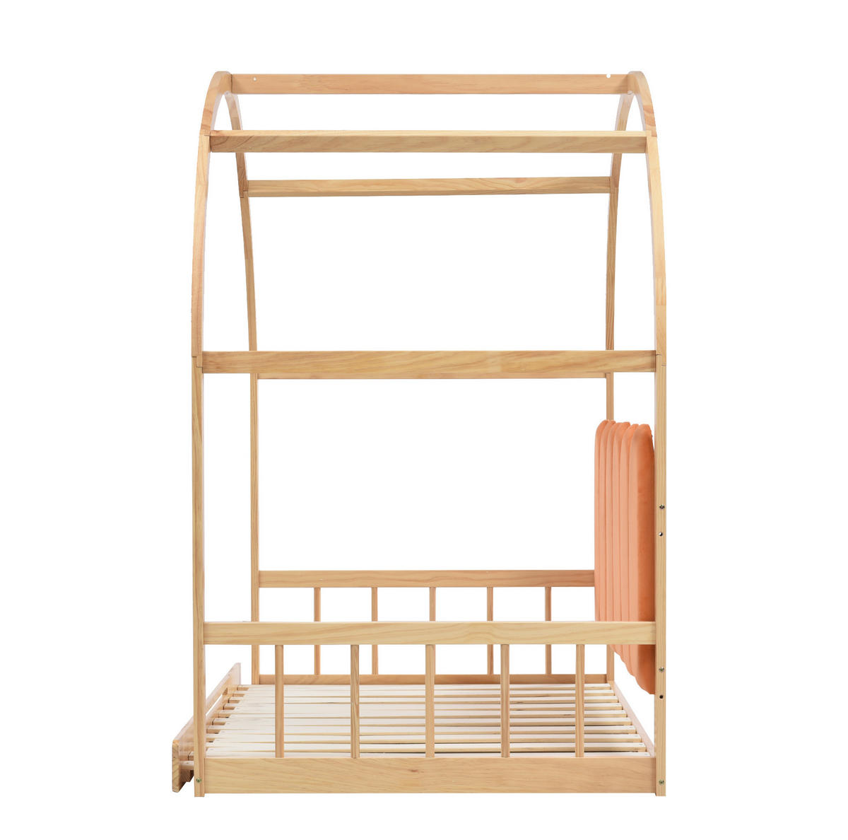 AUSZIEHBETT 140/100 und 140/200 cm Natur gewölbtes Hausbett aus Kiefer mit Kissen - Naturfarben, Holzwerkstoff (140/200cm) - OKWISH