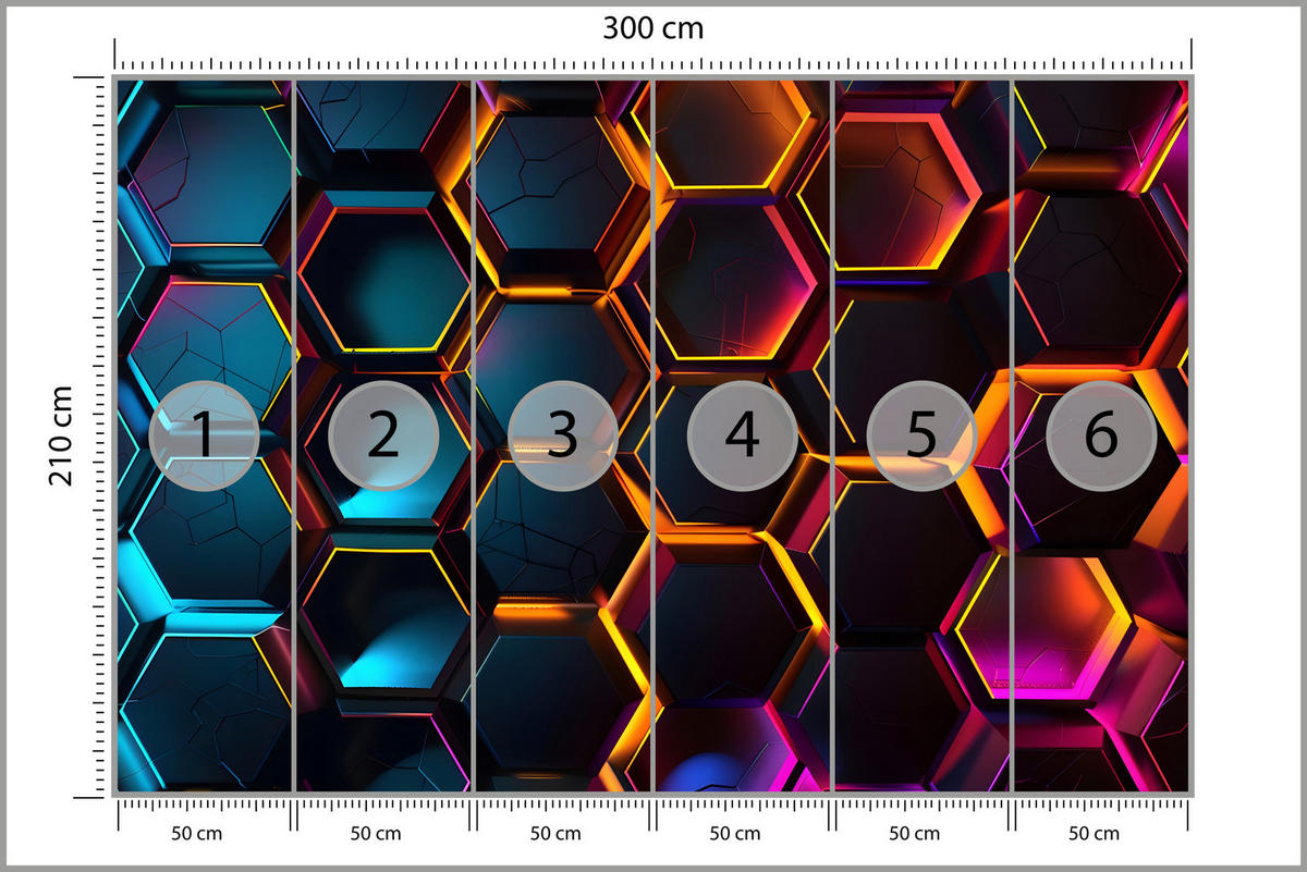 FOTOTAPETE für Jugendzimmer Schwarz Neon Hexagone 300x210 - Gelb/Schwarz, Papier (300/210cm) - Muralo