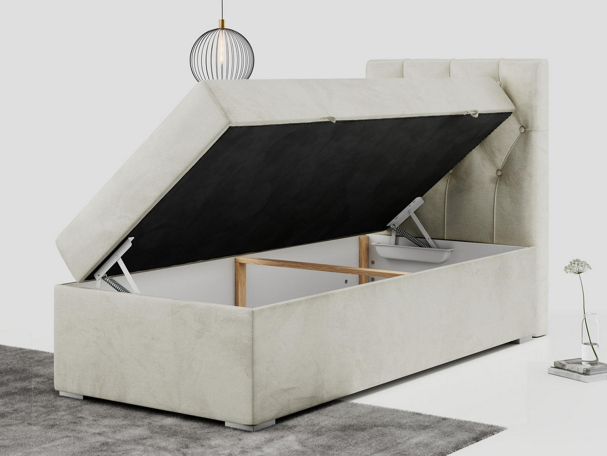 BOXBETT ALDA 90/200 Beige Velvet - H4 - Rechts Seite - Beige, Holz/Textil (90/200cm) - MKS