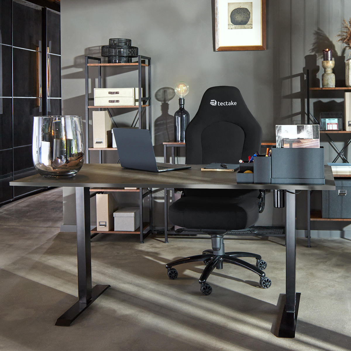 BÜROSTUHL Springsteen, stufenlos höhenverstellbar, schwarz - Schwarz, Kunststoff (70/131.5/67cm) - tectake
