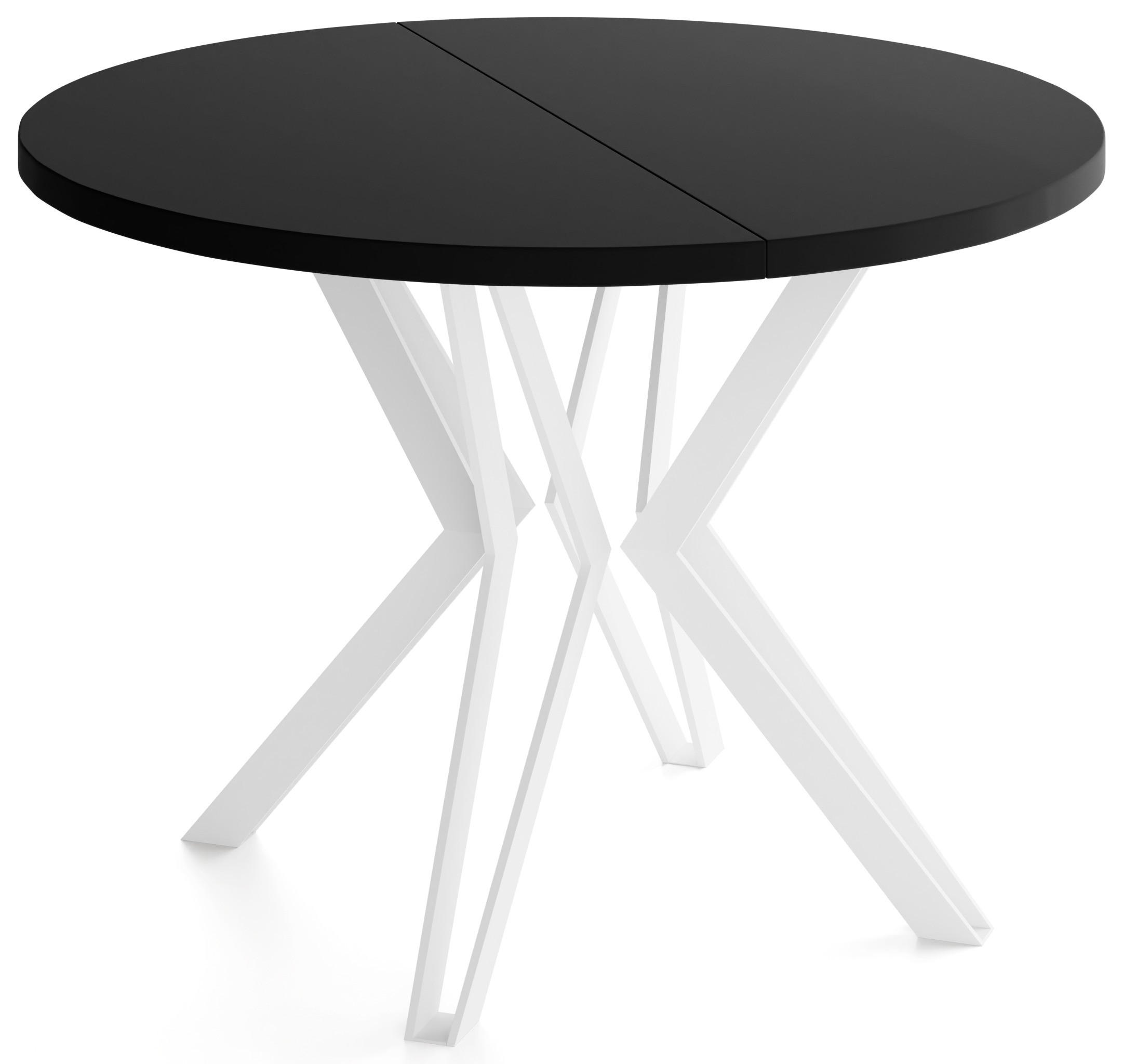 ESSTISCH Austin runder ausziehbarer, Schwarz 100-180/100/76 cm - Schwarz/Weiß, Holzwerkstoff/Metall (100/180/76cm) - WFL GROUP