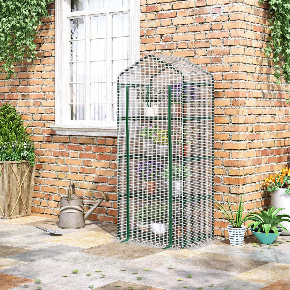 GEWÄCHSHAUS aus PVC 70x50x160 cm in Weiß mit 4 Regalböden - Weiß, Kunststoff (50/160/70cm) - Modfu