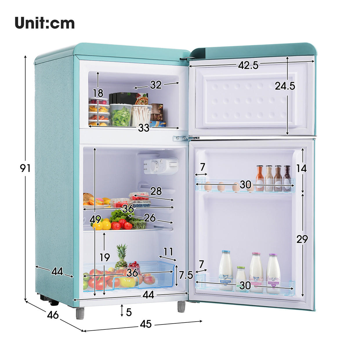 KÜHLSCHRÄNKE Gefrierkombination 72L Cyan Freistehend - Blau, Metall (45/91/46cm) - Raelunyi