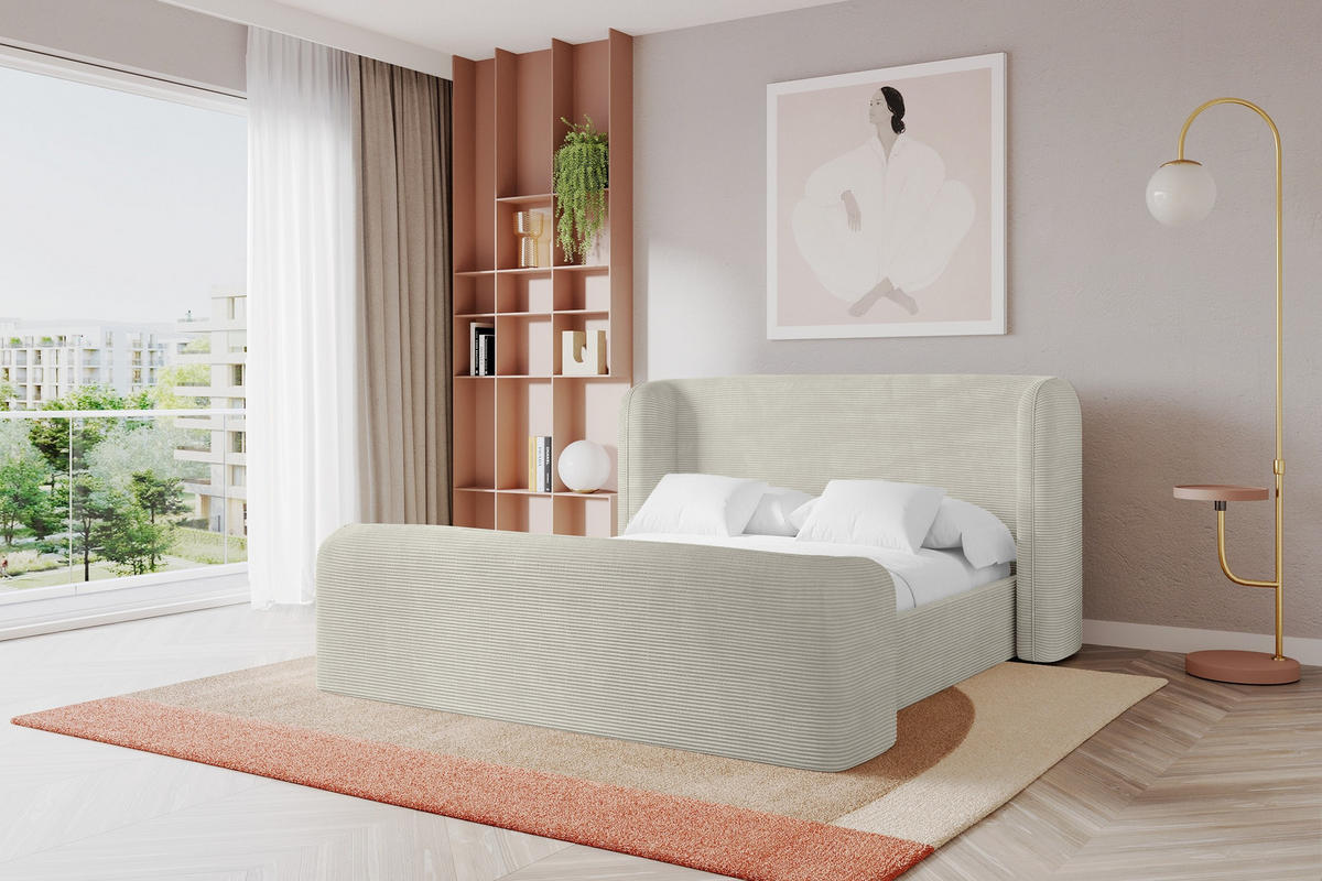 POLSTERBETT mit Bettkasten, Fußteil und Lattenrost, Boxbett ohne Matratze - ESTI-Z 160x200 Creme - Creme, Holzwerkstoff/Textil (160/200cm) - ALTDECOR