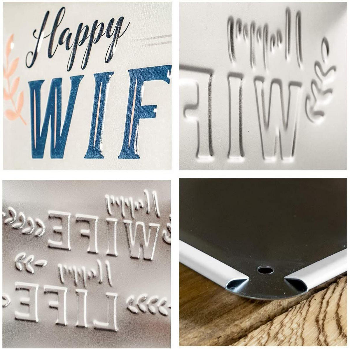 BLECHSCHILD 15/20 cm Word Up Happy Wife Happy Life - Multicolor, Metall (20/15/0.5cm) - Nostalgic-Art