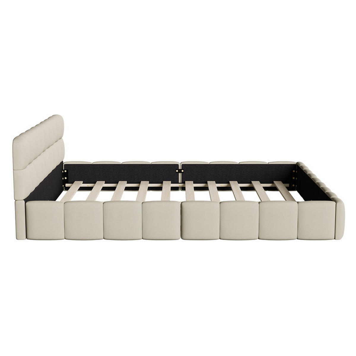 POLSTERBETT 160x200cm, Beige, Leinen, mit Lattenrost, moderner Stil, Bettgestell, ohne Matratze - Beige, Holz (160/200cm) - WoodenAura