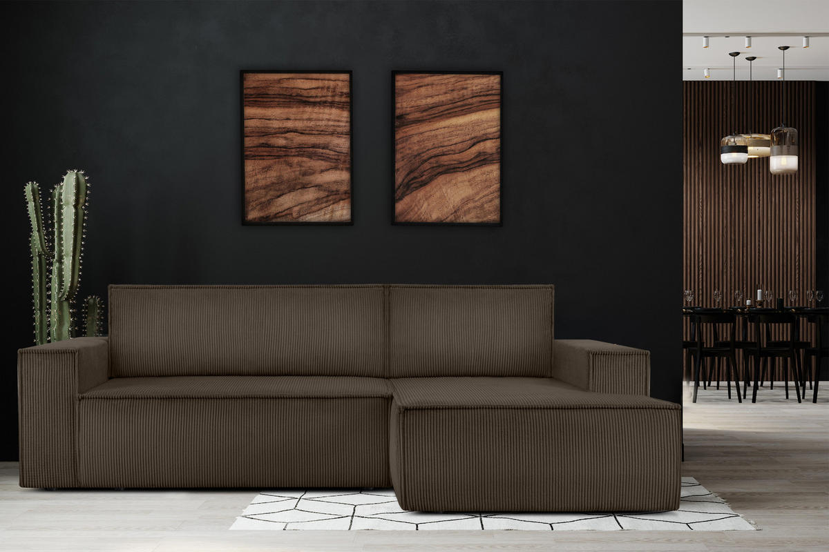 ECKSCHLAFSOFA-RECHTS NAPI in Pet Friendly Cord-Stoff, braun - Schwarz/Braun, Textil (262/148cm) - KONSIMO®