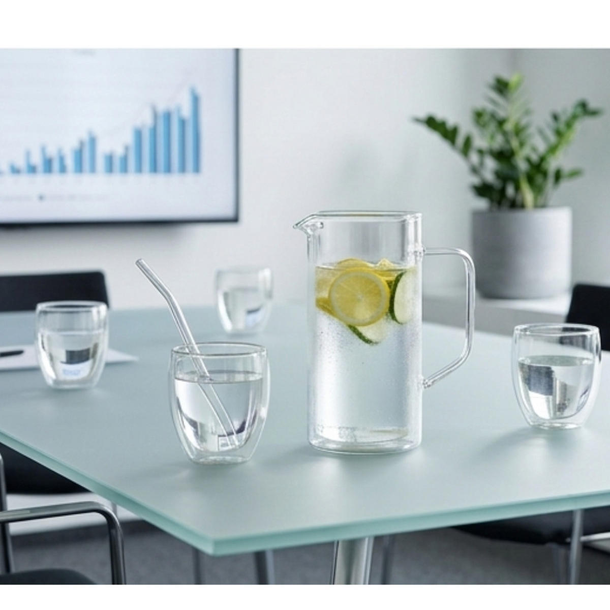 DOPPELWANDIGE GLÄSER mit KARAFFE- Klasique 7er- 250ml, Doppelwand Thermogläser, Gläserset, hitzebeständig Trinkgläser, Schwebeeffekt Doppelwandig - Transparent, Glas - JUNG