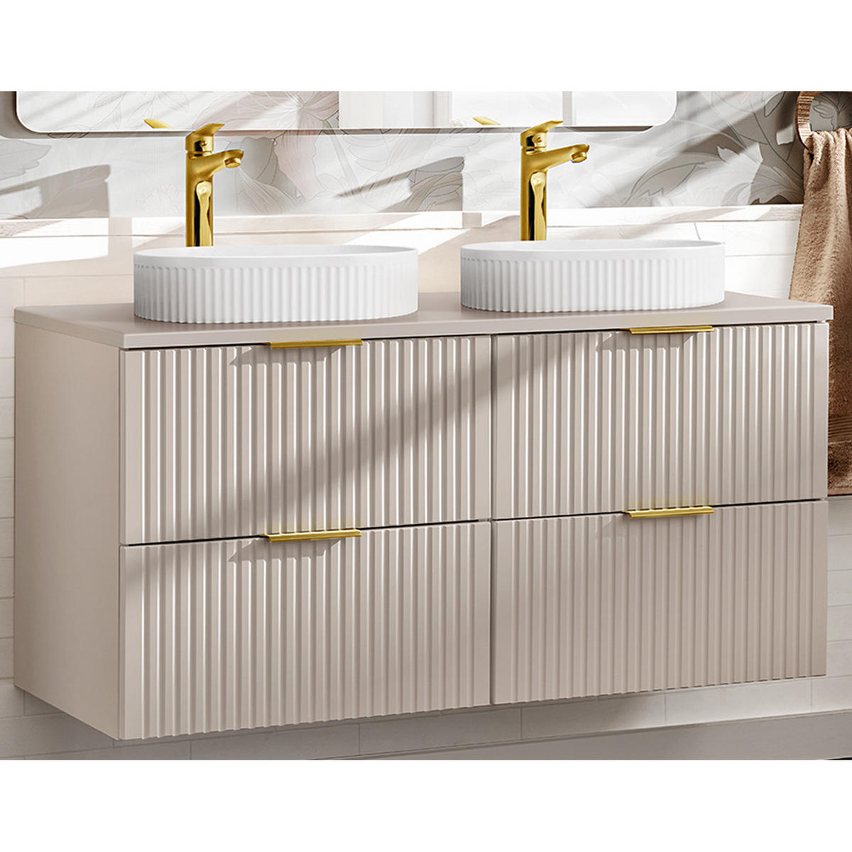DOPPELWASCHTISCH Adelaide-56 - Beige, Holzwerkstoff (121/70/47cm) - Lomado