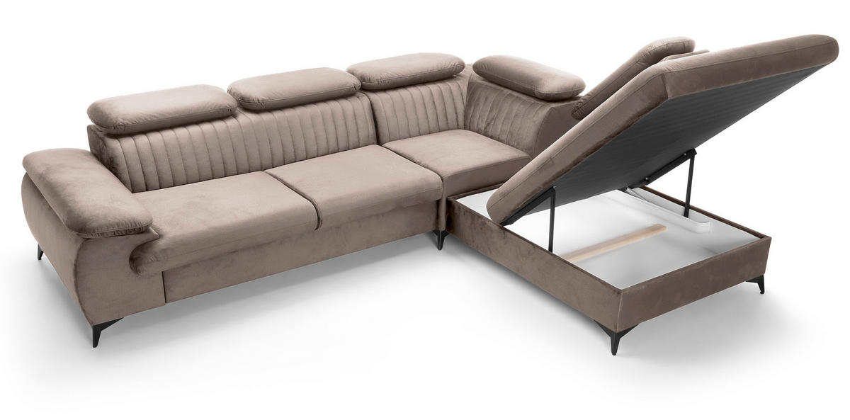 ECKSOFA 275 cm mit verstellbaren Kopfstützen Xanto L, Rechts, Hellbraun - Hellbraun, Holz (221/275cm) - Emporius