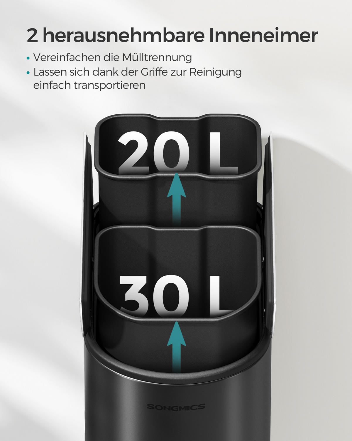 KÜCHEN-MÜLLEIMER Pod - Schwarz, Metall (29/64/54cm) - SONGMICS