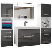 BADMÖBEL Badezimmer Grau Glänzend Matt - Silberfarben/Grau, Holz (140/113/40cm) - B BELINI GROUP
